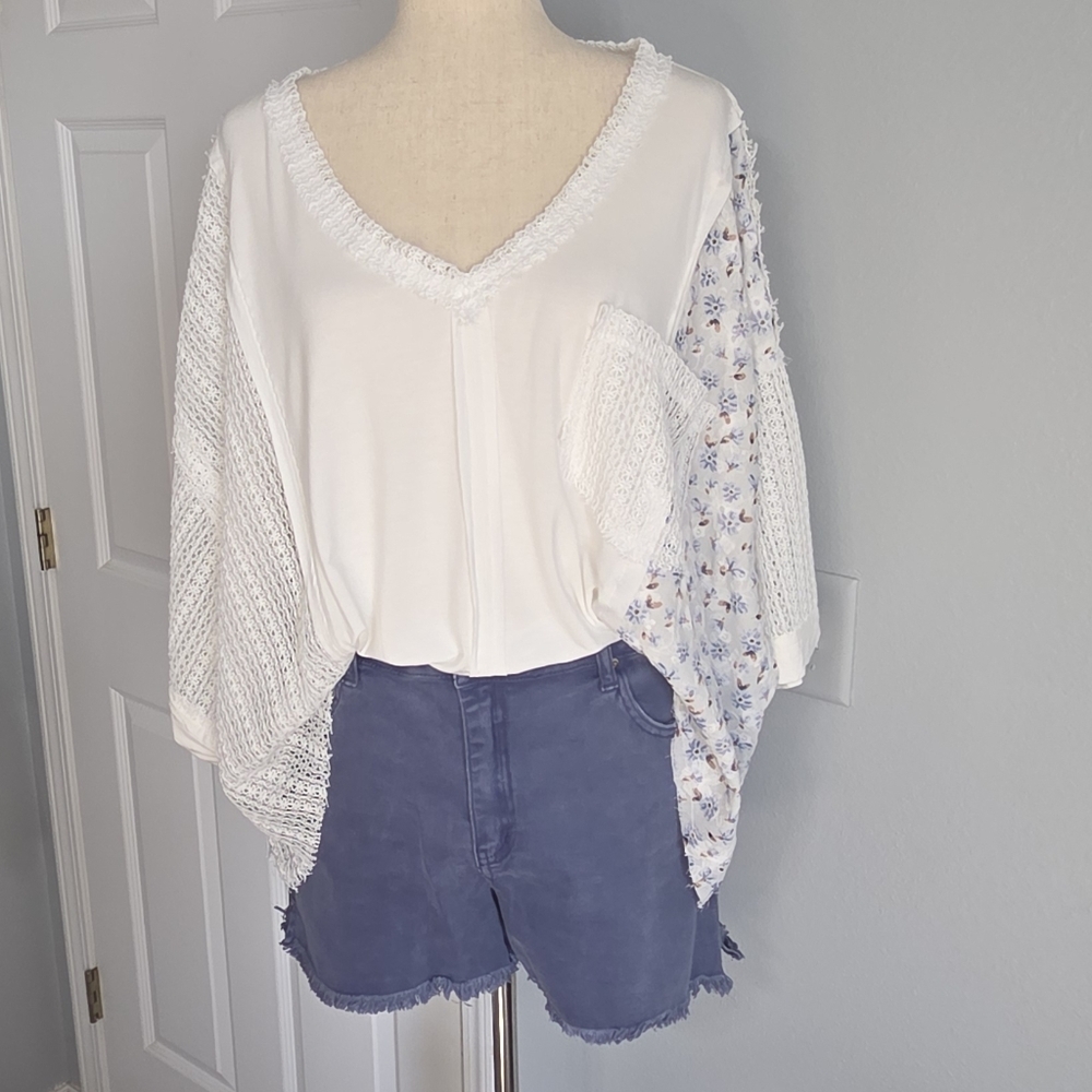 Zenana Blue Denim Shorts XL | High Rise Stretch Frayed Hem Distressed Jean Short